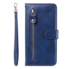 Coque et étui téléphone mobile foxdock Étui à rabat pour iPhone 17 pochette zippée, protection antichoc, portefeuille avec emplacements pour cartes et support intégré-Bleu