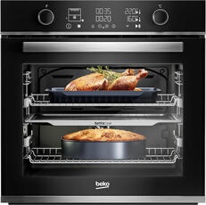 Four encastrable Multifonction 72 15 fonctions dont Chaleur pulsee Cuisson 3D nettoyage Pyrolyse Rails telescopiques : 2 niveaux fermeture douce Porte froide commandes boutons et touches sensitives filtre anti odeur Classe A coloris Inox