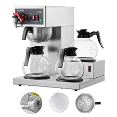 Vevor Cafetière Filtre Commerciale 12 Tasses 3 Carafes 3 Plaques Café Pour Maison Et Café