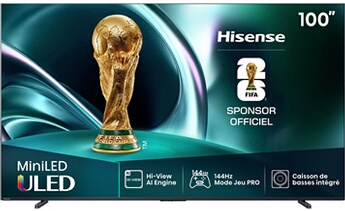 Hisense 100U7QTUK MiniLED 144 Hz Smart TV AI avec libre modèle 2025
