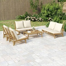Vidaxl Beige Salon De Jardin Modulable Bambou 5 Pieces 3 Personnes