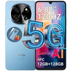 Smartphone Oscal 5G TIGER 8 Téléphone Portable Débloqué 6,88 pouces 12Go+128Go/SD 2To 5000mAh Android 15 NFC Dual SIM GPS - Bleu