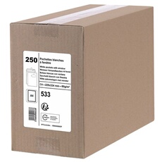 Enveloppes - Blanche - C4 - 229x324mm - Autocollante - Avec fenêtre - Carton de 250 -