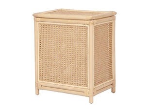 Panier à linge en rotin finition cannage avec couvercle - L. 45 x P. 33 x H. 56 cm - Naturel - CALYMA