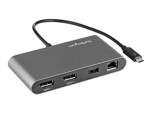 Mini Dock Thunderbolt 3 - Station d'Accueil TB3 à Double Ecran - DisplayPort 4K 60Hz - 1x USB-A (3.2) & GbE - Câble 28cm - Adaptateur Multiport pour