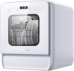Lave-vaisselle AIRMSEN mini, 4 couverts, 7+2 programmes, 37×50?cm, réservoir 5?L, blanc