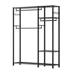 VEVOR Kleiderständer Garderobenständer (verstellbar) mit 3 Kleiderstangen & 363 kg Tragkraft & 6 Regalen & 8 Haken, offener Kleiderschrank für Schlafzimmer Bekleidungsgeschäft Garderobe Flur