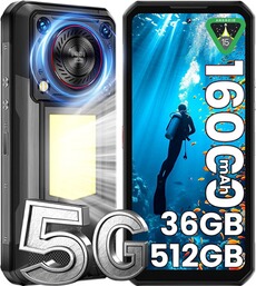 Smartphone Oukitel WP56 Téléphone Portable Incassable 16000mAh 36Go+512Go 6.8" 1000LM 5G/NFC Rouge