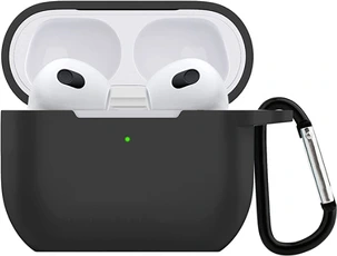 Coque et étui téléphone mobile Phonillico Coque Silicone Noir Compatible avec Airpods 3 - Protection Anti Rayure Anti Choc Bouchon Anti Poussiere et Mousqueton®