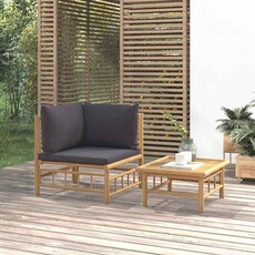 VIDAXL - Salon de jardin - Bambou - Gris - 2 places