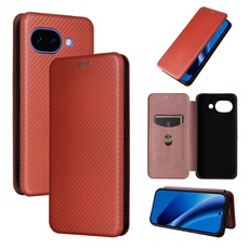 Etui pour Google Pixel 10A Case de flip de motif en fibre de carbone avec support de carte de fermeture compatible avec Google Pixel 10A-Marron