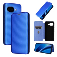 Etui pour Google Pixel 10A Case de flip de motif en fibre de carbone avec support de carte de fermeture compatible avec Google Pixel 10A-Bleu