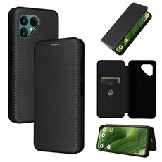 Etui pour Fairphone 6 Case de flip de motif en fibre de carbone avec support de carte de fermeture compatible avec Fairphone 6-Noir