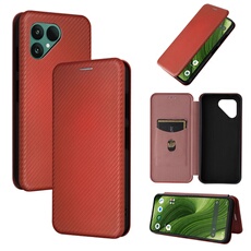 Etui pour Fairphone 6 Case de flip de motif en fibre de carbone avec support de carte de fermeture compatible avec Fairphone 6-Marron