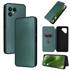 Etui pour Fairphone 6 Case de flip de motif en fibre de carbone avec support de carte de fermeture compatible avec Fairphone 6-Vert