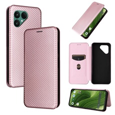 Etui pour Fairphone 6 Case de flip de motif en fibre de carbone avec support de carte de fermeture compatible avec Fairphone 6-Rose