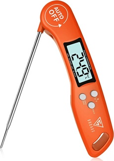 Thermometre Cuisine avec écran LCD pour Viande, BBQ, Steak, Huile, Lait, Vin orange