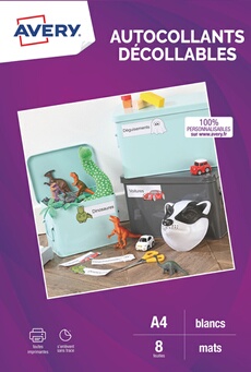 8 autocollants blancs mats enlevables sans trace A4 Jet d'encre