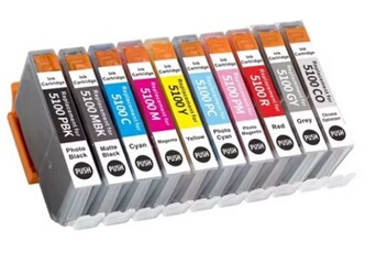 Pack de 10 Cartouches compatible pour PFI5100 Noir et Couleurs