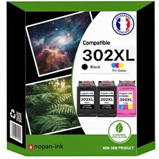 Pack de 3 Cartouches compatible pour HP 302XL Noir & Couleur