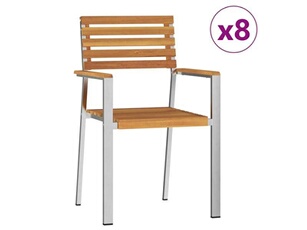 Lot de 8 chaise exterieur empilable non pliable H. 89 cm en acacia marron