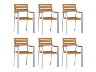 Lot de 6 chaise exterieur empilable non pliable H. 89 cm en acacia marron