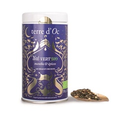Terre D'oc Boîte de thé vert Menthe & Epices 100g