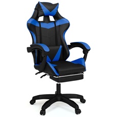 Fauteuil de gaming ALEX réglable avec repose-pied, coussin de tête et coussin lombaire noir et bleu