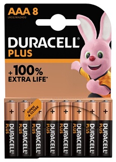 Pack de 8 piles alcalines AAA Duracell Plus, 1.5V LR03