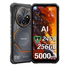 Smartphone Blackview Fort 2 Téléphone Portable Incassable 6.56" 24Go+256Go 5000mAh 16MP AI Caméra Smartphone Android 15 NFC Dual SIM GPS - Noir