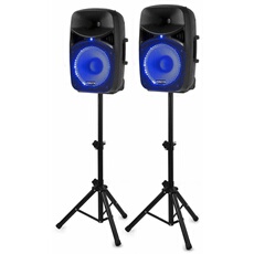 Vch122A Paire d´enceintes sono actives 12 avec écran LED - USB SD MP3 Bluetooth - trépieds & télécommande - 800W