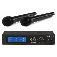 WM522 - Set de 2 microphones sans fil - 2 Canaux, système VHF avec valise de transport fournie