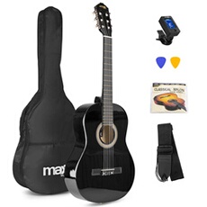 MAX SoloArt - Guitare classique adulte débutant - Noir, livré avec un tuner, un sac de transport, des médiators et une sangle