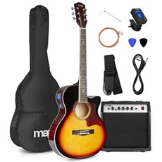 MAX Showkit - Guitare électro-acoustique - Sunburst, cordes en acier, ampli 40W, sac de transport, accordeur numérique