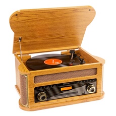 Platine rétro 33-45-78 RPM, Radio AM-FM, Stéréo, Réveil, Style Platine rétro 33-45-78 RPM, Radio AM-FM, Stéréo, Réveil, Style