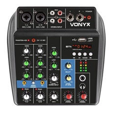 VMM100 Table de mixage DJ 4 canaux - Avec récepteur Bluetooth, affichage LED, lecteur USB, entrées micros