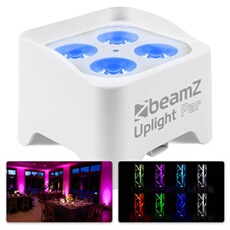 BBP90W Projecteur d'Ambiance sur Batterie - Blanc, 4 x 4 Watts RGB-UV, Autonomie 20H, Câble DMX Inclus