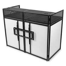 DB6 Pro Cabine DJ avec Support TV - Jusqu'à 25 Kg, Ecran 65'', Lycra Blanc ou Noir Inclus, Sac de Transport