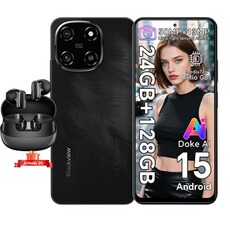 Smartphone Blackview Color 6 Téléphones, 24Go+256Go/2To, 5000mAh/18W, Dual SIM, Android 15, 5G, Bleu - Blackview Airbuds 20 Noir
