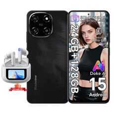 Smartphone Blackview Color 6 Téléphones mobiles, 24Go(8 + 16)+128Go/2To, 5000mAh/18W, Dual SIM, Android 15, 5G, Blanc - Blackview Airbuds 12 Noir
