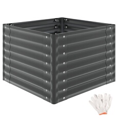 Jardinière surélevée en acier galvanisé 80x80x62cm 380L grise potager ergonomique culture légumes herbes aromatiques gants inclus Salvia