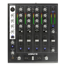 Skytec STM-7010 - Table de Mixage DJ 4 canaux, USB, Jack 3,5, interrupteur Talkover, crossfader remplaçable, sortie Booth réglable