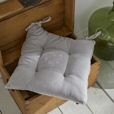 Assise matelassée - - CHARME - Chambray x Petite Broderie Constance - 40 x 40 cm