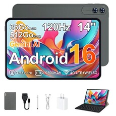 Tablette tactile Vanwin Tablette Tactile 14" - Android 16 - 36Go RAM+512Go ROM(TF 1To) - MTK6769 Octa-Core - Batterie 9800mAh - Avec Clavier et Étui