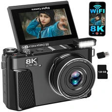 Appareil photo compact szsmart Appareil Photo Numérique WD3 8K 88MP Autofocus Vlogging avec WiFi, Écran Flip 180° 3" et Zoom 18X 128GB + 2 Batteries - Noir