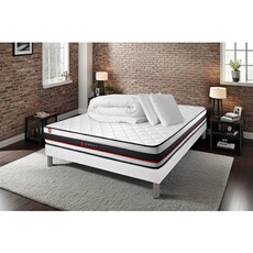 Matelas 140 x 200 cm Form - Mousse - Ep : 19 cm - sommier Blanc avec 2 oreillers et couette