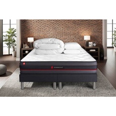 Matelas 160 x 200 cm Regen - Mousse à mémoire de forme - Ep : 24 cm - sommier Noir avec 2 oreillers et couette