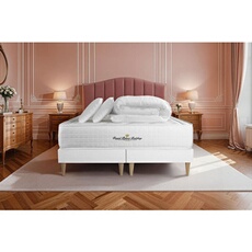 Matelas 160 x 200 cm Buckingham - Mousse à mémoire de forme - Ep : 30 cm - sommier Blanc avec 2 oreillers et couette