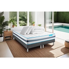 Matelas 180 x 200 cm Bodyzone - Ressorts ensachés - Ep : 24 cm - sommier Gris avec 2 oreillers et couette