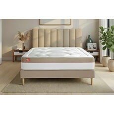 Pack Matelas Le Cosy - Mémoire de forme - Ep : 30cm - Sommier kit Beige avec couette et 2 oreillers